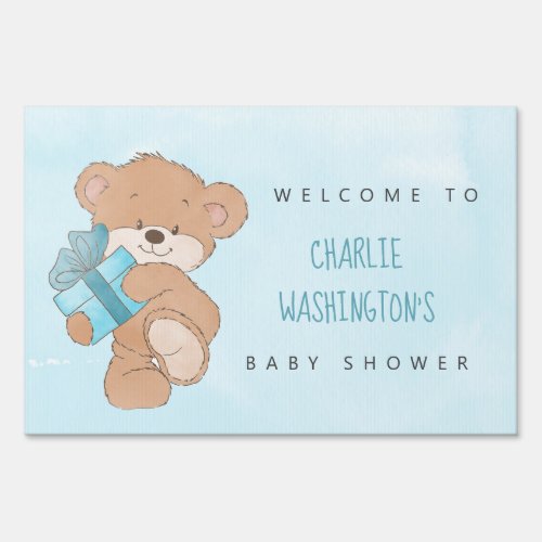 Watercolor Blue Simple Teddy Bear Baby Shower Sign