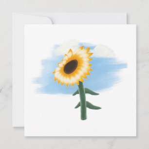 Watercolor Blue Sky and Yellow Sunflower Art  Card