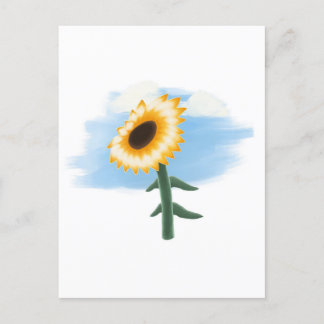 Watercolor Blue Sky and Yellow Sunflower Art Postcard