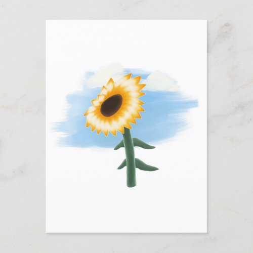 Watercolor Blue Sky and Yellow Sunflower Art Postcard