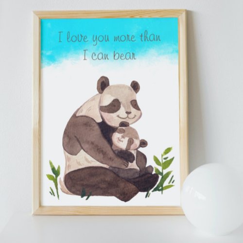 Watercolor Blue Sky Panda Bear  Cub Quote Nursery Poster