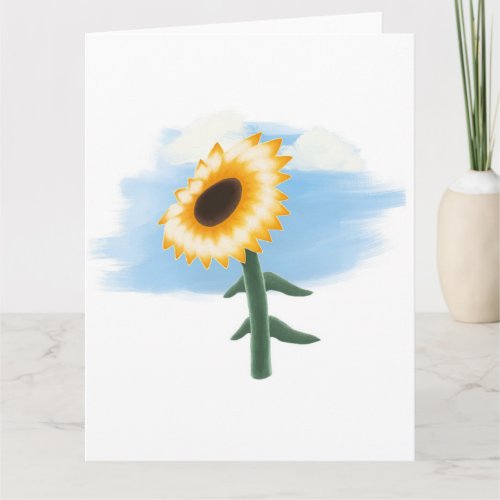 Watercolor Blue Sky Yellow Sunflower Art   Card