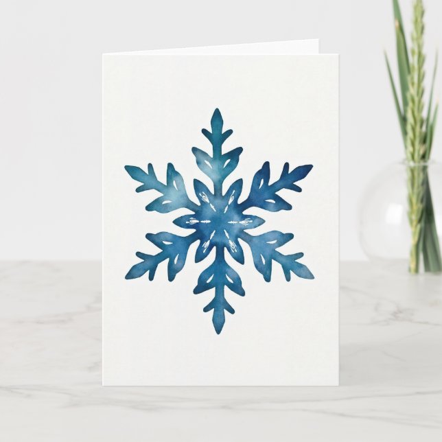 Watercolor Blue Snowflake Card (Front)