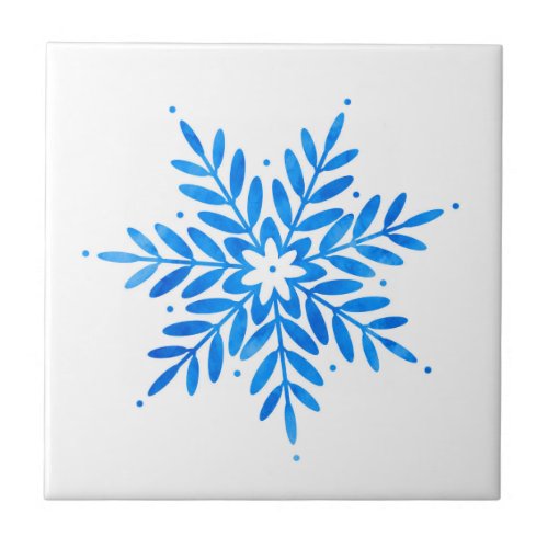  Watercolor Blue Snowflake   Ceramic Tile