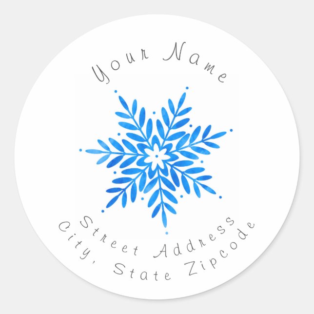 'Watercolor Blue Snowflake'  Labels (Front)