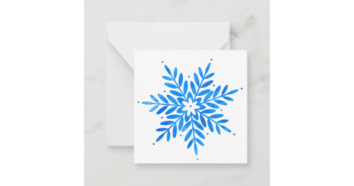 Watercolor Blue Snowflake Note Card | Zazzle