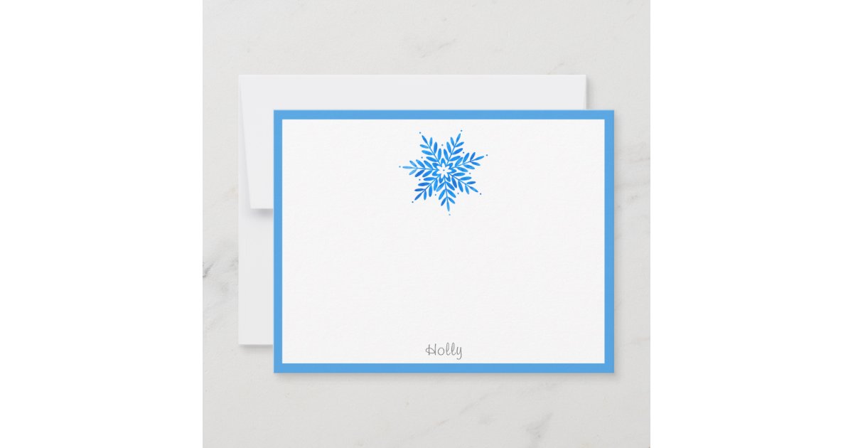 Watercolor Blue Snowflake Note Card | Zazzle