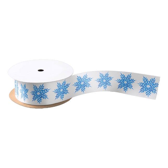 Watercolor Blue Snowflake Pattern   Satin Ribbon (Spool)