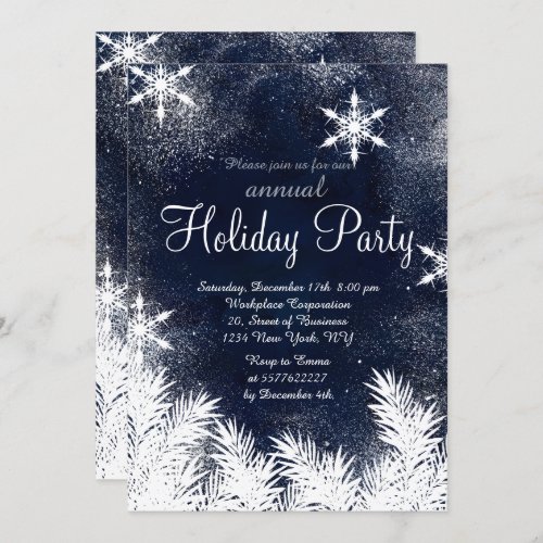 Watercolor blue snowflake winter corporate holiday invitation