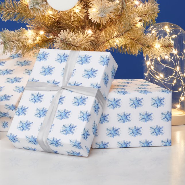 Watercolor Blue Snowflakes Wrapping Paper (Holidays)