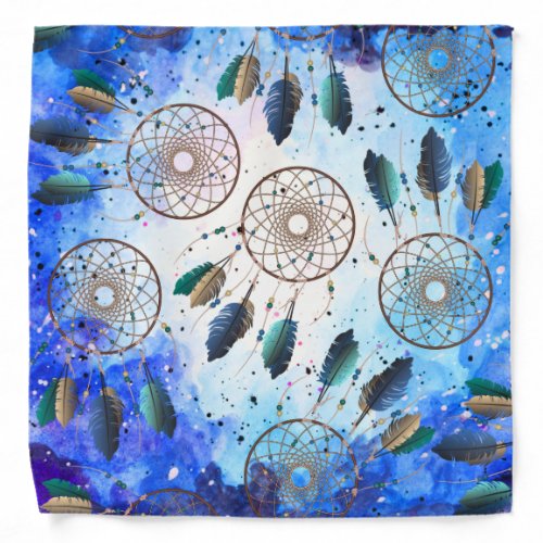 Watercolor Blue Space Nebula Tan Dream Catchers Bandana