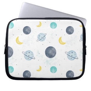 Watercolor Blue Space Planet Pattern Laptop Sleeve