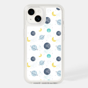 Watercolor Blue Space Planet Pattern OtterBox iPhone 14 Case