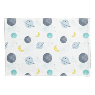 Watercolor Blue Space Planet Pattern Pillow Case