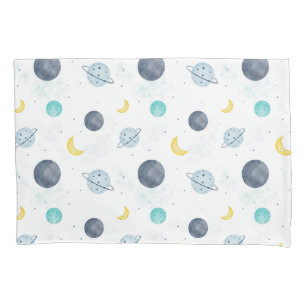 Watercolor Blue Space Planet Pattern Pillow Case