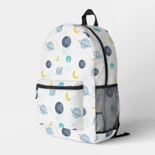 Watercolor Blue Space Planet Pattern Printed Backpack