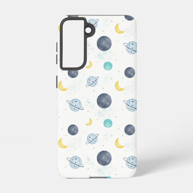 Watercolor Blue Space Planet Pattern Samsung Galaxy Case (Back)
