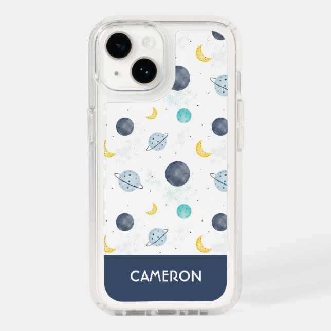 Watercolor Blue Space Planet Pattern Speck iPhone Case (Front)