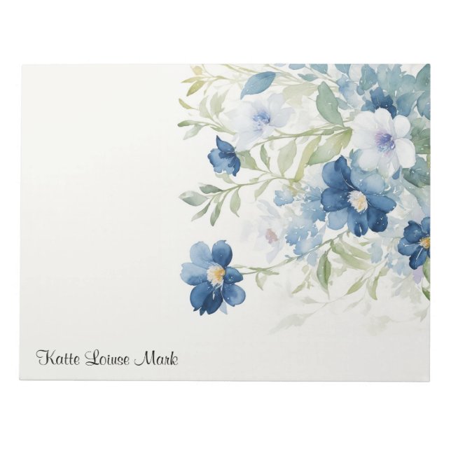 Watercolor blue Spring Flowers Personalized  Notepad (Front)