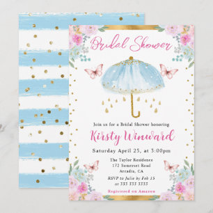 Watercolor Blue Spring Umbrella Bridal Shower Invitation