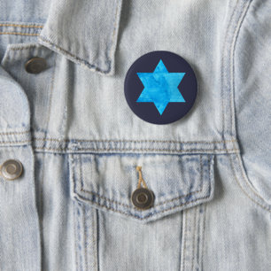 watercolor Blue Star of David Button