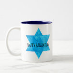 Watercolor Blue Star of David Happy Hanukkah Two-Tone Coffee Mug<br><div class="desc">Celebrate Jewish heritage with this beautiful blue Star of David design in blue watercolor.  Perfect for Hanukkah,  mitzvahs,  Passover,  or any occasion.  Coffee mug featuring customizable Happy Hanukkah message.</div>