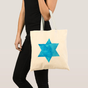 watercolor Blue Star of David Tote Bag