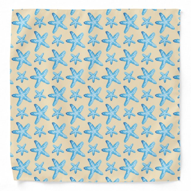 Watercolor Blue Starfish Pattern Bandana (Front)