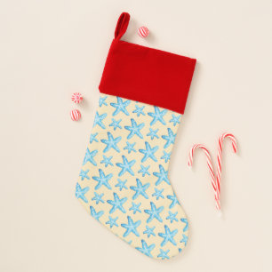 Watercolor Blue Starfish Pattern Christmas Stocking
