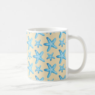 Watercolor Blue Starfish Pattern Coffee Mug