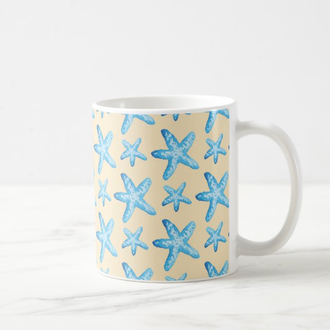 Watercolor Blue Starfish Pattern Coffee Mug (Right)