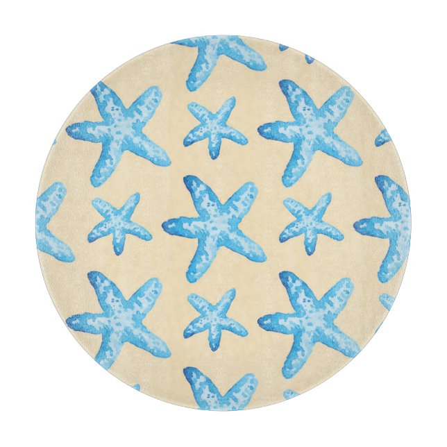 Watercolor Blue Starfish Pattern Cutting Board (Front)