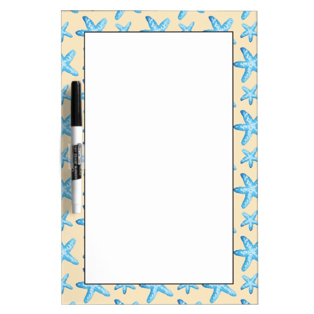 Watercolor Blue Starfish Pattern Dry Erase Board (Front)