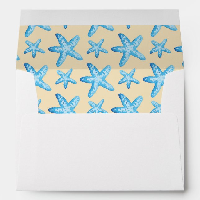 Watercolor Blue Starfish Pattern Envelope (Back (Bottom))