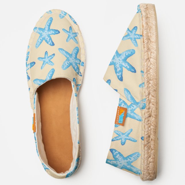 Watercolor Blue Starfish Pattern Espadrilles (Side)