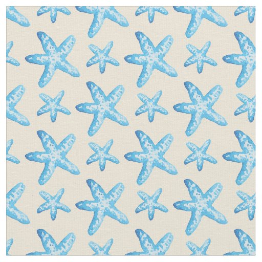 Watercolor Blue Starfish Pattern Fabric