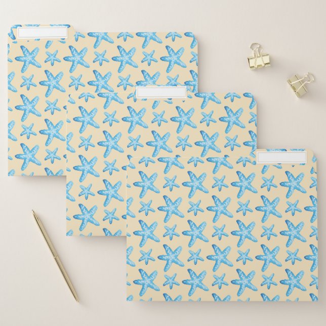 Watercolor Blue Starfish Pattern File Folder (Set)