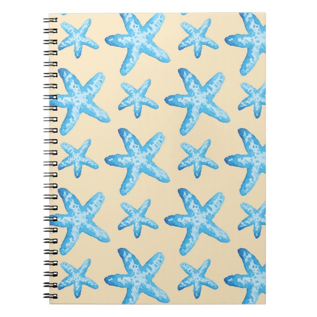 Watercolor Blue Starfish Pattern Notebook (Front)