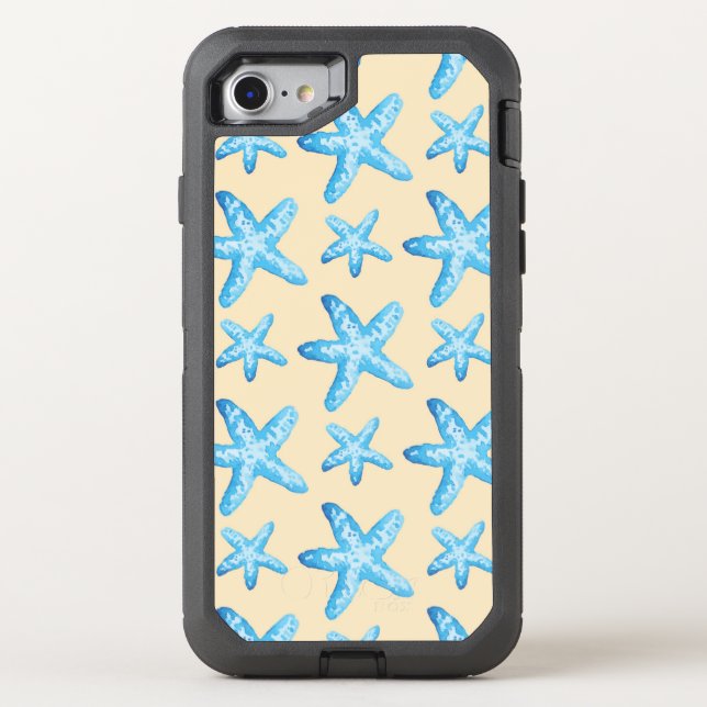 Watercolor Blue Starfish Pattern Otterbox iPhone Case (Back)
