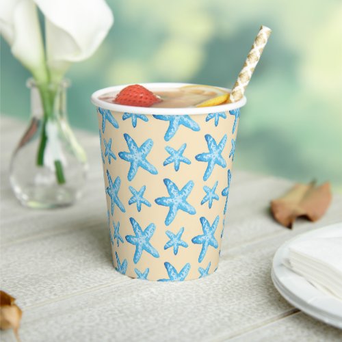 Watercolor Blue Starfish Pattern Paper Cups
