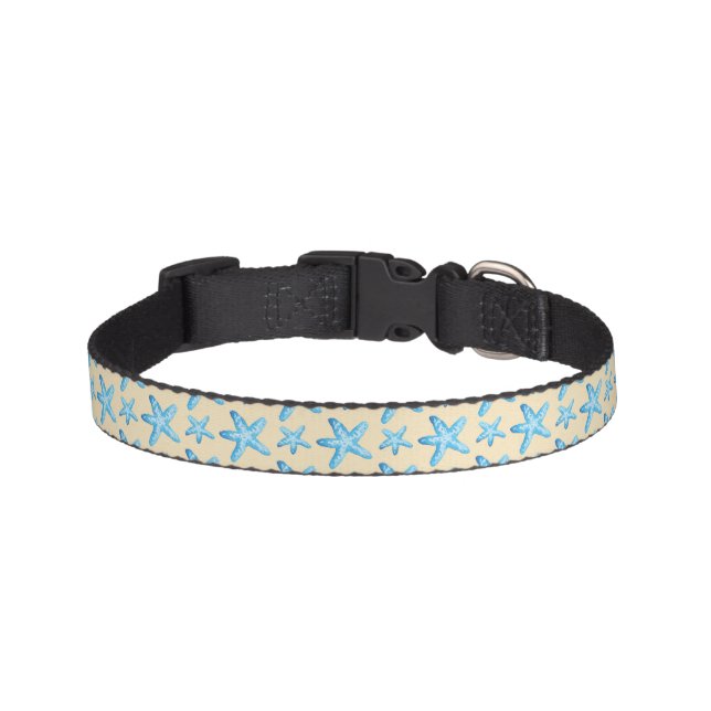 Watercolor Blue Starfish Pattern Pet Collar (Front)