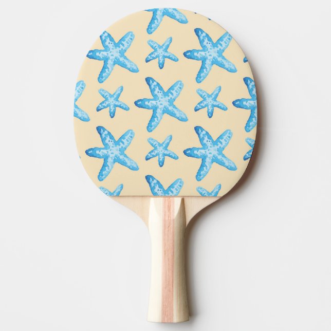 Watercolor Blue Starfish Pattern Ping Pong Paddle (Front)