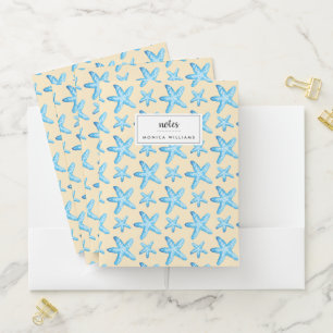 Watercolor Blue Starfish Pattern Pocket Folder