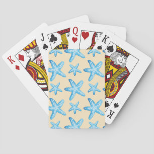 Watercolor Blue Starfish Pattern Poker Cards