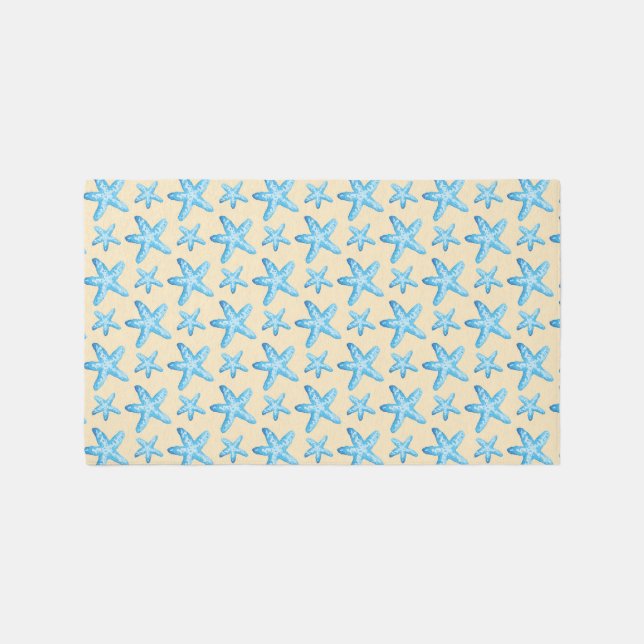 Watercolor Blue Starfish Pattern Rug (Front)
