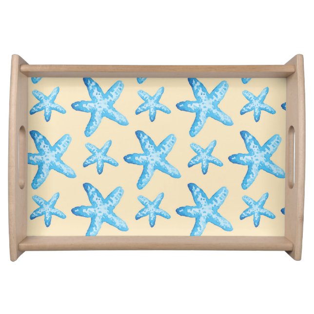 Watercolor Blue Starfish Pattern Serving Tray (Front)