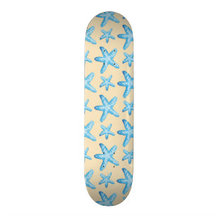 Watercolor Blue Starfish Pattern Skateboard Deck