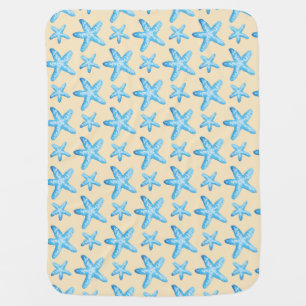 Watercolor Blue Starfish Pattern Swaddle Blanket