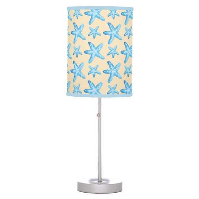 Watercolor Blue Starfish Pattern Table Lamp (Front)