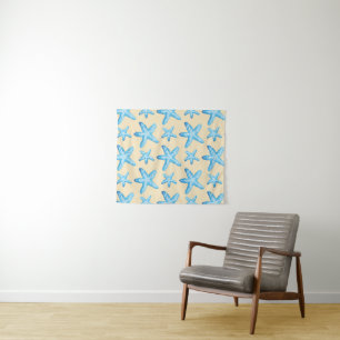 Watercolor Blue Starfish Pattern Tapestry